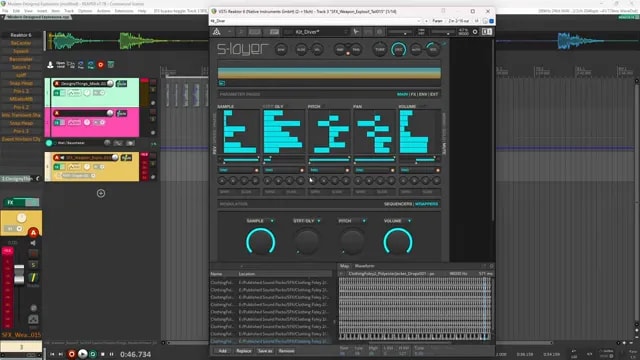 S Layer plugin open in Reaper with multiple turquoise sample layer displays
