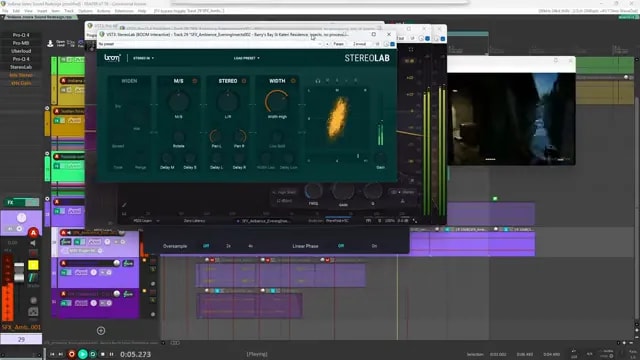 Stereolab plugin window over a Reaper sound design project